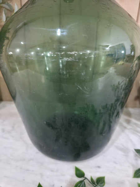 Vintage Rustic French Large Green Hand Blown Glass Demijohn Carboy Wedding Prop