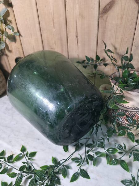 Vintage Rustic French Large Green Hand Blown Glass Demijohn Carboy Wedding Prop