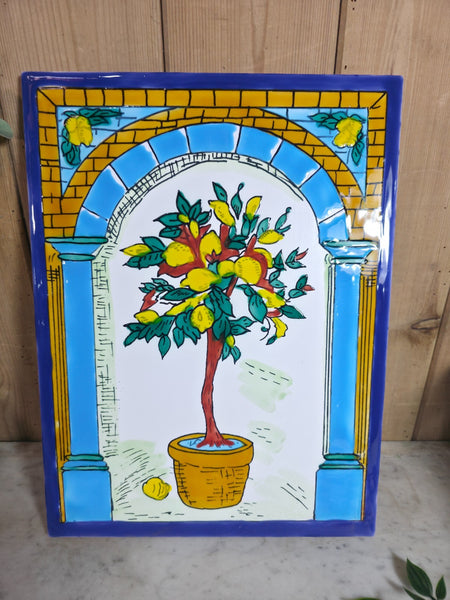 Italian Ceramic Hand Painted Terracotta Lemon Tree Kitchen Tiles Splashback