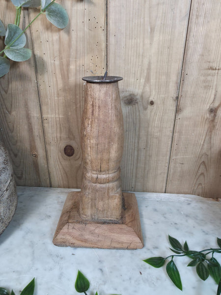 Vintage Reclaimed Wabi Sabi Rustic Indian Wooden Candlestick Candle Holder