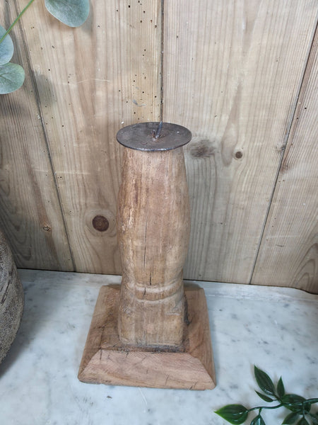 Vintage Reclaimed Wabi Sabi Rustic Indian Wooden Candlestick Candle Holder