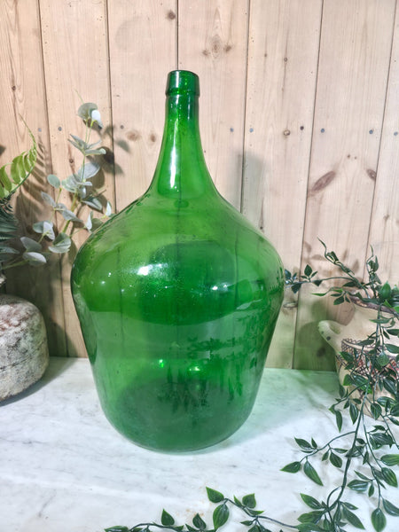 Vintage Rustic French Large Green Hand Blown Glass Demijohn Carboy Wedding Prop