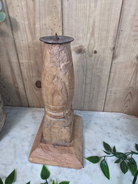 Vintage Reclaimed Wabi Sabi Rustic Indian Wooden Candlestick Candle Holder