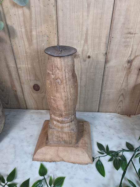 Vintage Reclaimed Wabi Sabi Rustic Indian Wooden Candlestick Candle Holder