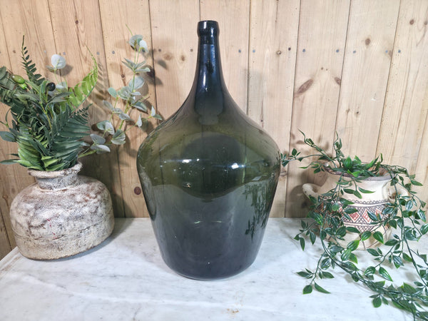 Vintage Rustic French Large Green Hand Blown Glass Demijohn Carboy Wedding Prop