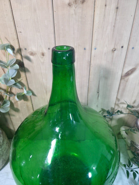 Vintage Rustic French Large Green Hand Blown Glass Demijohn Carboy Wedding Prop