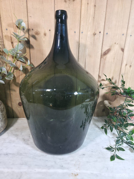 Vintage Rustic French Large Green Hand Blown Glass Demijohn Carboy Wedding Prop