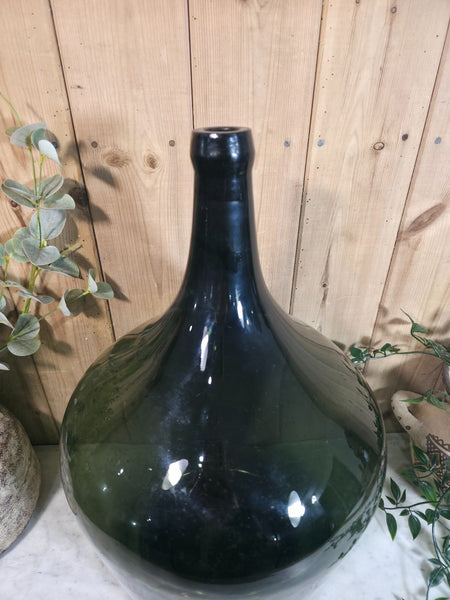 Vintage Rustic French Large Green Hand Blown Glass Demijohn Carboy Wedding Prop