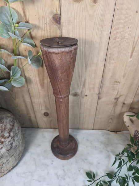 Vintage Reclaimed Wabi Sabi Rustic Indian Wooden Candlestick Candle Holder