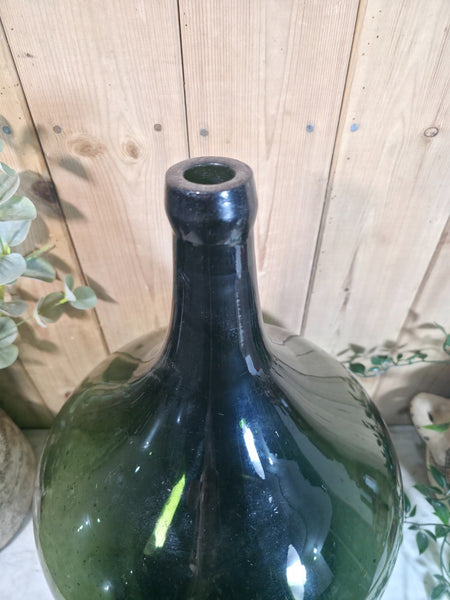 Vintage Rustic French Large Green Hand Blown Glass Demijohn Carboy Wedding Prop