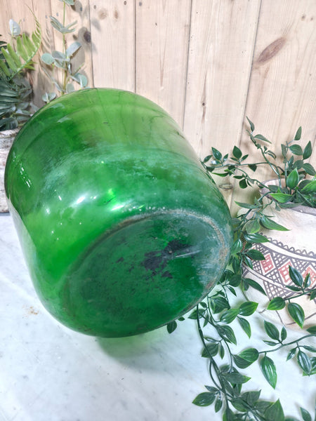Vintage Rustic French Large Green Hand Blown Glass Demijohn Carboy Wedding Prop