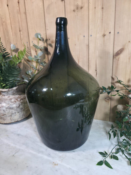 Vintage Rustic French Large Green Hand Blown Glass Demijohn Carboy Wedding Prop