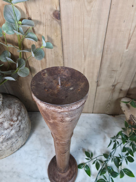 Vintage Reclaimed Wabi Sabi Rustic Indian Wooden Candlestick Candle Holder