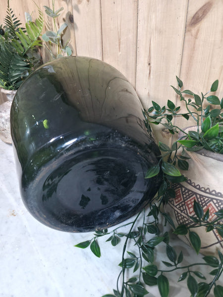 Vintage Rustic French Large Green Hand Blown Glass Demijohn Carboy Wedding Prop