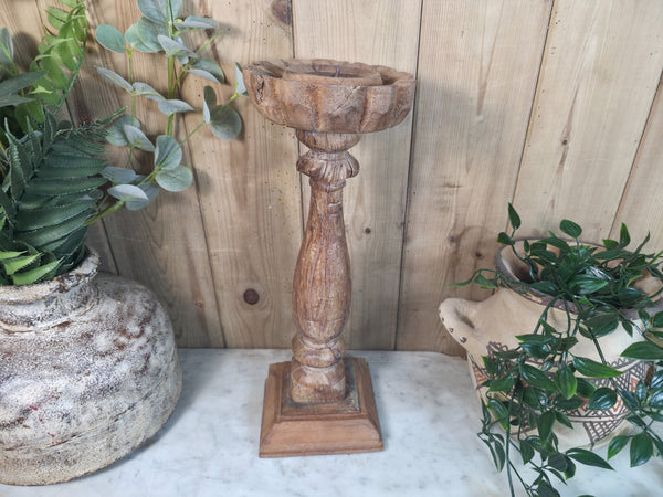 Vintage Reclaimed Wabi Sabi Rustic Indian Wooden Candlestick Candle Holder