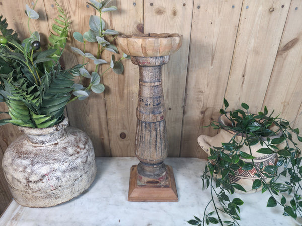 Vintage Reclaimed Wabi Sabi Rustic Indian Wooden Candlestick Candle Holder