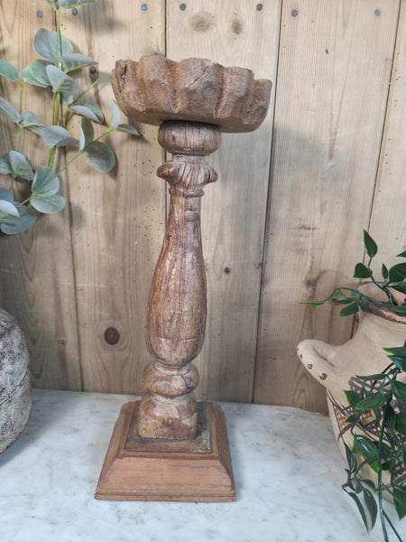 Vintage Reclaimed Wabi Sabi Rustic Indian Wooden Candlestick Candle Holder