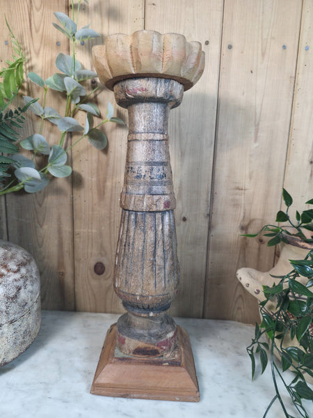 Vintage Reclaimed Wabi Sabi Rustic Indian Wooden Candlestick Candle Holder
