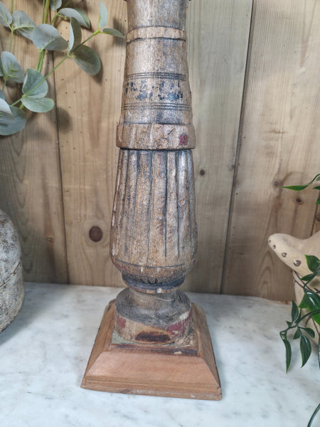 Vintage Reclaimed Wabi Sabi Rustic Indian Wooden Candlestick Candle Holder