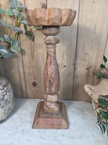 Vintage Reclaimed Wabi Sabi Rustic Indian Wooden Candlestick Candle Holder