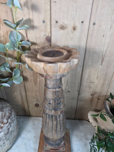Vintage Reclaimed Wabi Sabi Rustic Indian Wooden Candlestick Candle Holder