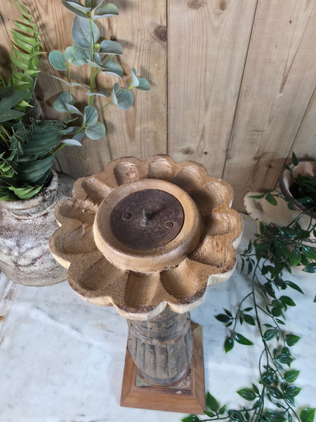 Vintage Reclaimed Wabi Sabi Rustic Indian Wooden Candlestick Candle Holder
