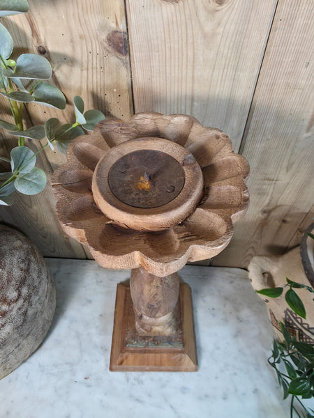 Vintage Reclaimed Wabi Sabi Rustic Indian Wooden Candlestick Candle Holder