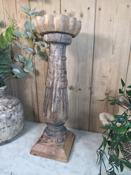 Vintage Reclaimed Wabi Sabi Rustic Indian Wooden Candlestick Candle Holder