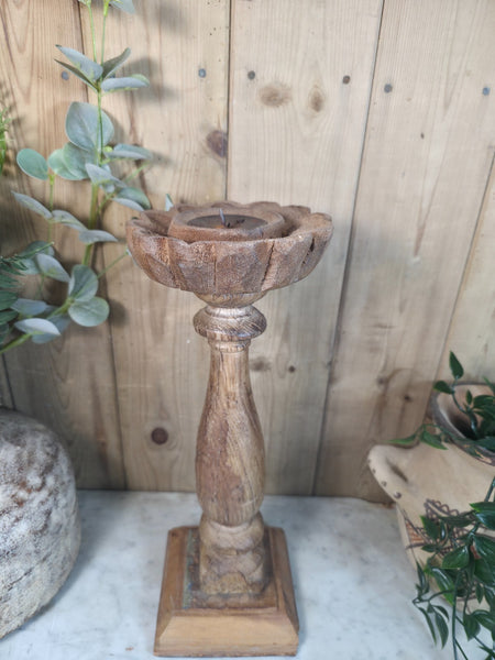 Vintage Reclaimed Wabi Sabi Rustic Indian Wooden Candlestick Candle Holder