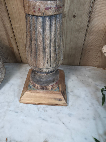 Vintage Reclaimed Wabi Sabi Rustic Indian Wooden Candlestick Candle Holder