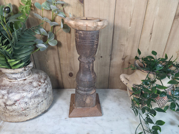 Vintage Reclaimed Wabi Sabi Rustic Indian Wooden Candlestick Candle Holder