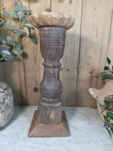 Vintage Reclaimed Wabi Sabi Rustic Indian Wooden Candlestick Candle Holder