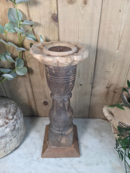 Vintage Reclaimed Wabi Sabi Rustic Indian Wooden Candlestick Candle Holder