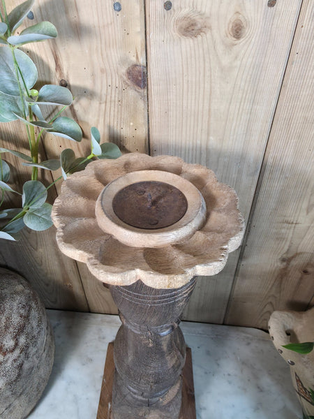 Vintage Reclaimed Wabi Sabi Rustic Indian Wooden Candlestick Candle Holder