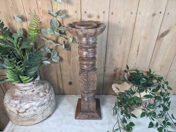 Vintage Reclaimed Wabi Sabi Rustic Indian Wooden Candlestick Candle Holder