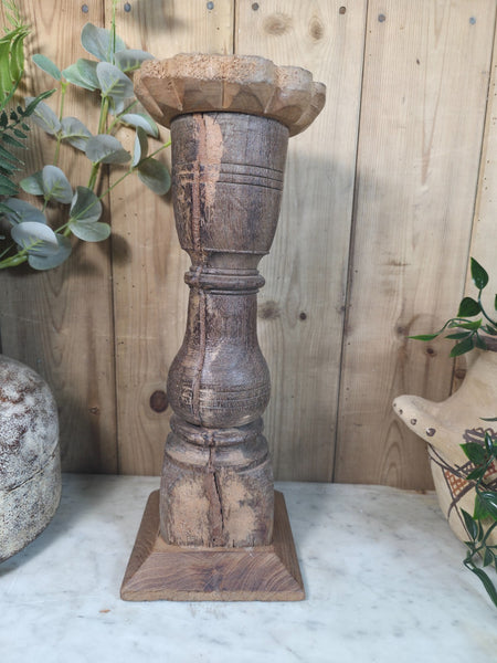 Vintage Reclaimed Wabi Sabi Rustic Indian Wooden Candlestick Candle Holder
