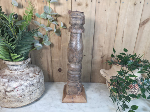 Vintage Reclaimed Wabi Sabi Rustic Indian Wooden Candlestick Candle Holder