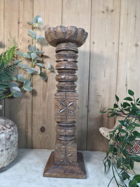 Vintage Reclaimed Wabi Sabi Rustic Indian Wooden Candlestick Candle Holder