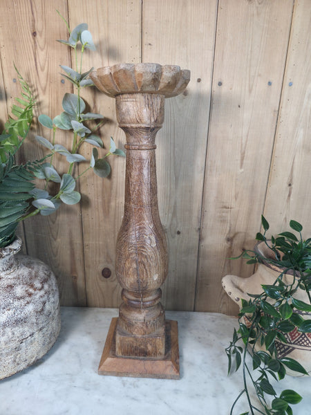 Vintage Reclaimed Wabi Sabi Rustic Indian Wooden Candlestick Candle Holder
