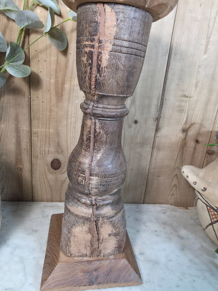 Vintage Reclaimed Wabi Sabi Rustic Indian Wooden Candlestick Candle Holder