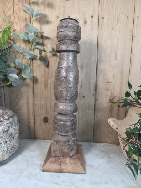 Vintage Reclaimed Wabi Sabi Rustic Indian Wooden Candlestick Candle Holder