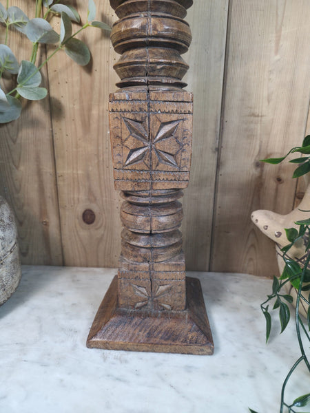 Vintage Reclaimed Wabi Sabi Rustic Indian Wooden Candlestick Candle Holder