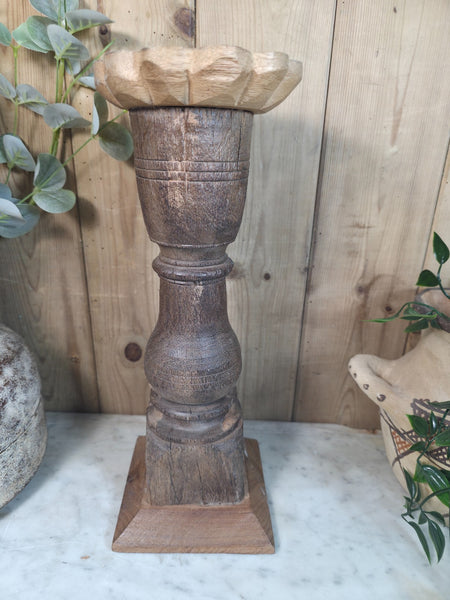 Vintage Reclaimed Wabi Sabi Rustic Indian Wooden Candlestick Candle Holder