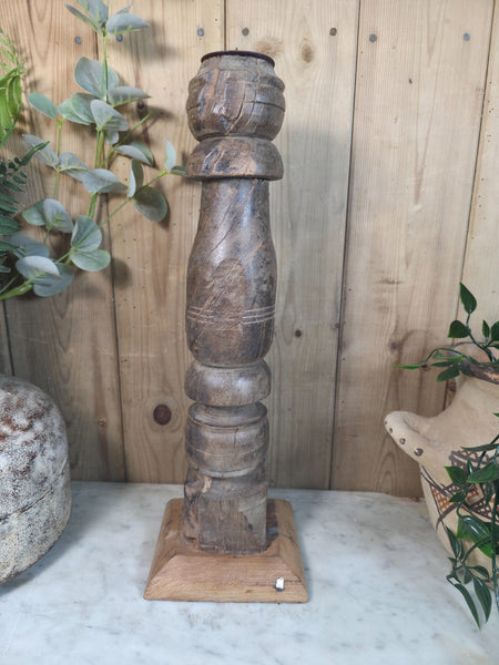 Vintage Reclaimed Wabi Sabi Rustic Indian Wooden Candlestick Candle Holder