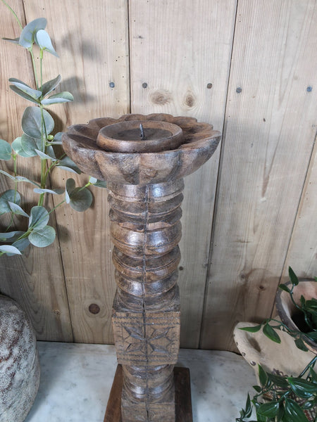 Vintage Reclaimed Wabi Sabi Rustic Indian Wooden Candlestick Candle Holder