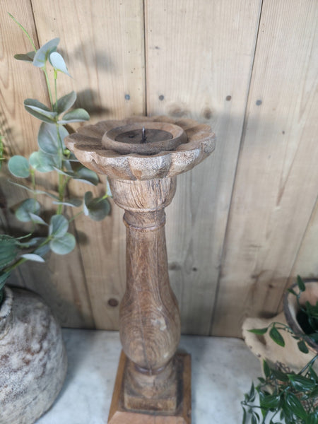 Vintage Reclaimed Wabi Sabi Rustic Indian Wooden Candlestick Candle Holder