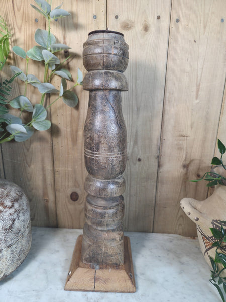 Vintage Reclaimed Wabi Sabi Rustic Indian Wooden Candlestick Candle Holder