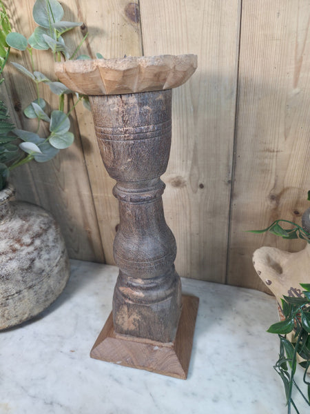 Vintage Reclaimed Wabi Sabi Rustic Indian Wooden Candlestick Candle Holder