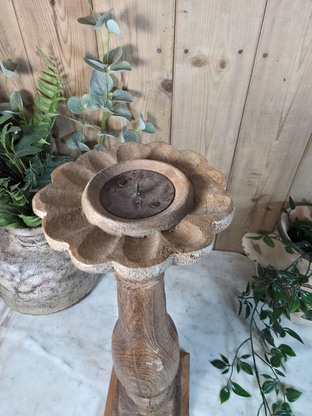 Vintage Reclaimed Wabi Sabi Rustic Indian Wooden Candlestick Candle Holder