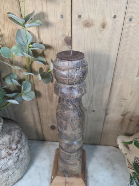 Vintage Reclaimed Wabi Sabi Rustic Indian Wooden Candlestick Candle Holder
